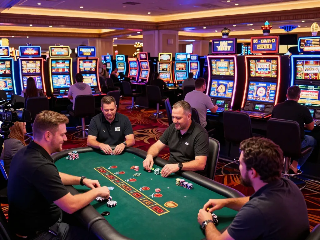 Players enjoying dynamic games at HITCLUB in a vibrant Las Vegas casino.