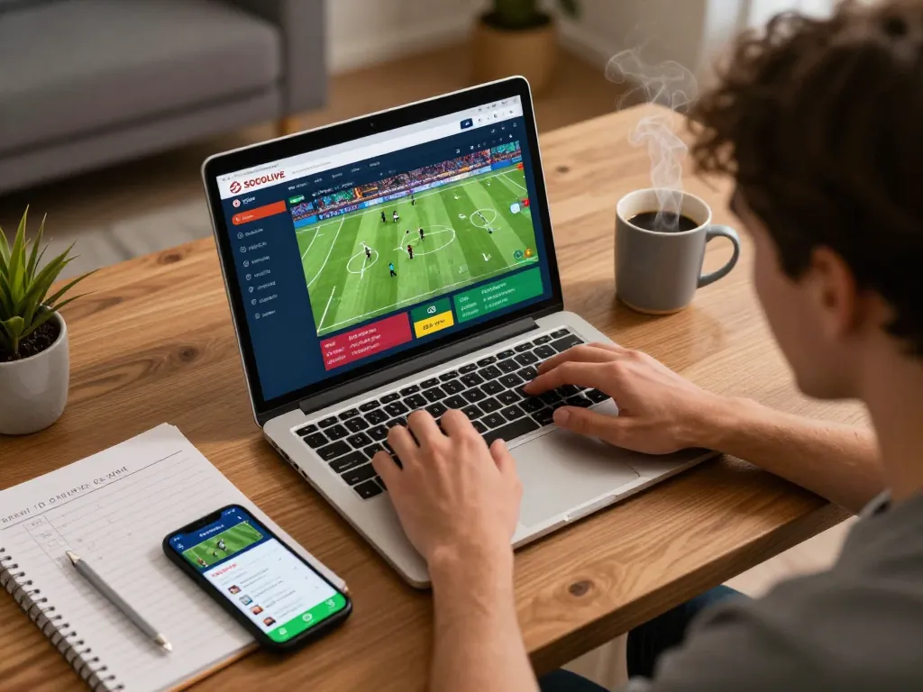Socolive user's exciting online football betting session with a focused interface and personal strategy notes