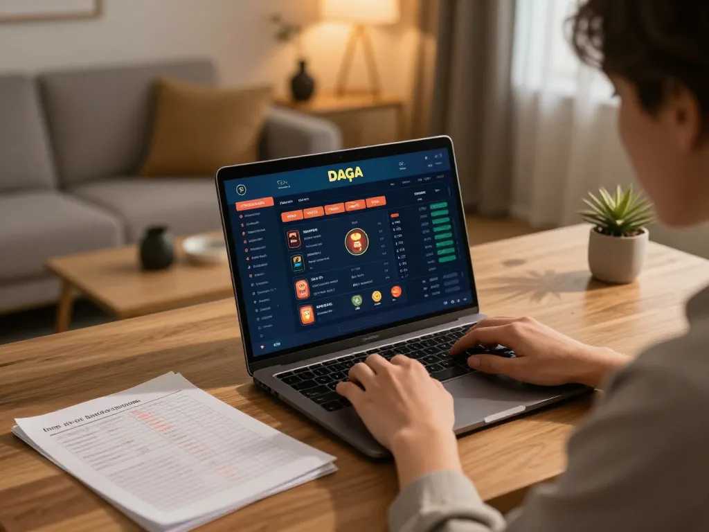 Daga user engaging in online betting with strategic insights in a cozy home environment.