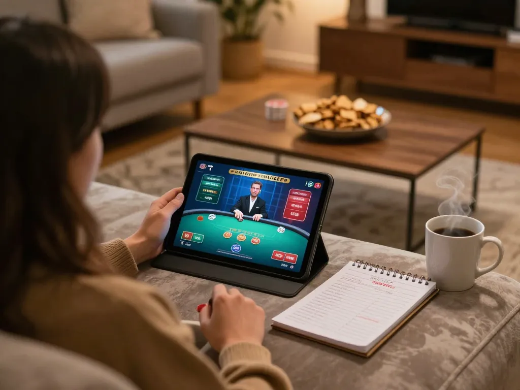 Player engaging in online poker at home using vip79 app, showcasing a relaxed atmosphere and strategic gameplay