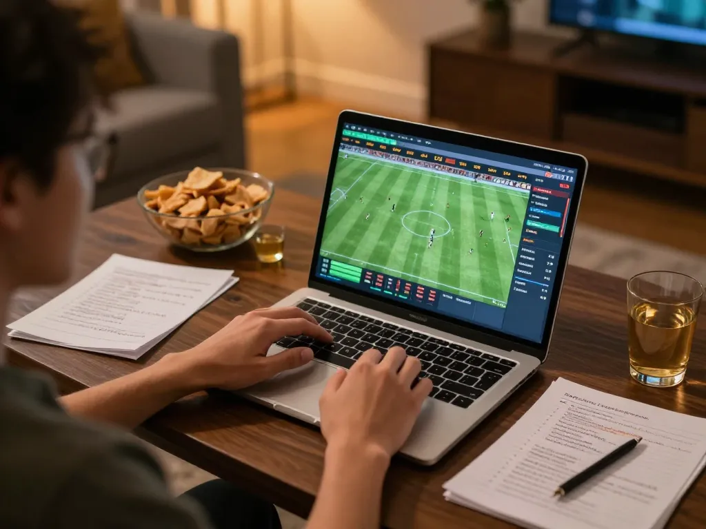 Socolive user analyzing football match data on a laptop during online betting session.