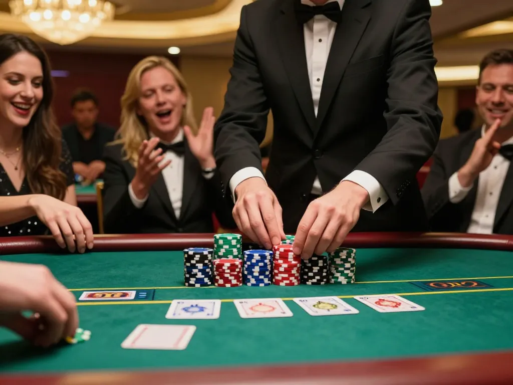 Player engaging in high-stakes blackjack game at DA88 casino table, showcasing strategic gameplay and excitement.