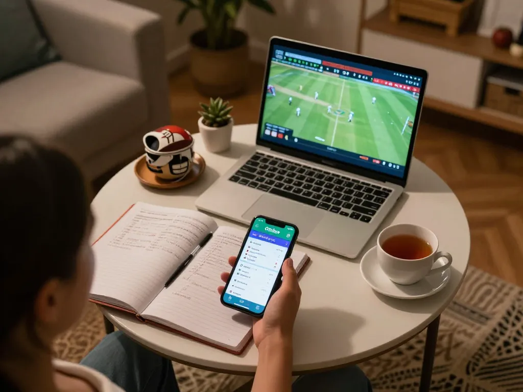 Engaging home cricket betting scene showing a user using the Crickex app on their smartphone to place bets