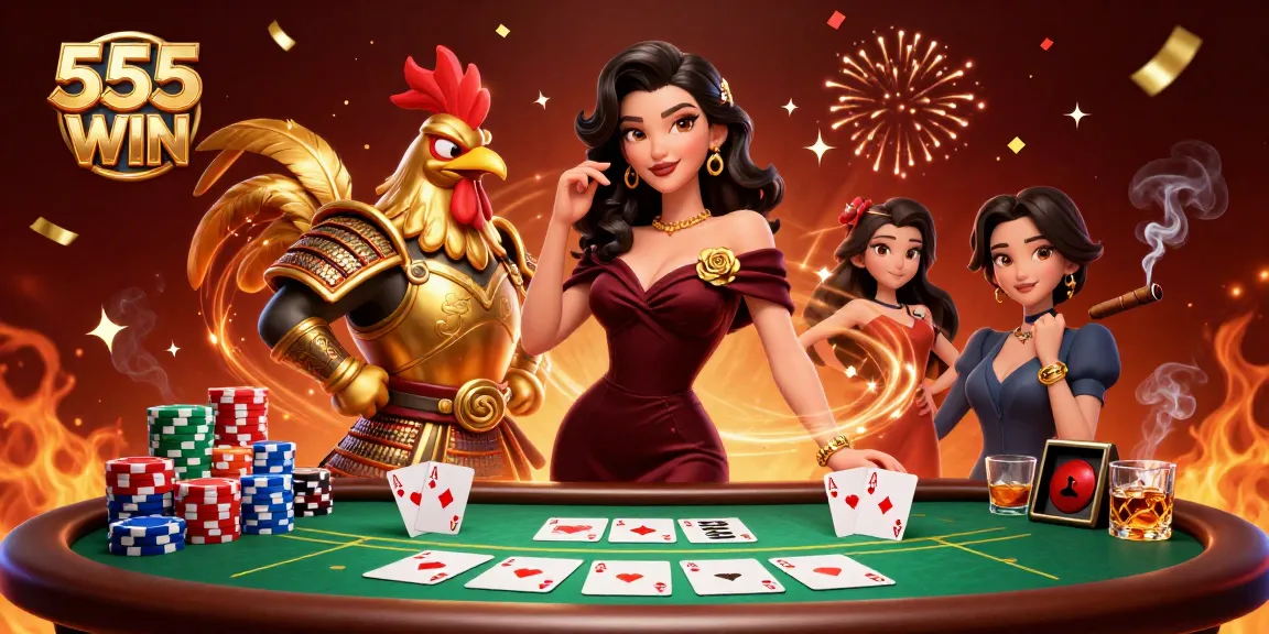 Experience the excitement of 555 WIN with glamorous visuals and dynamic casino elements.