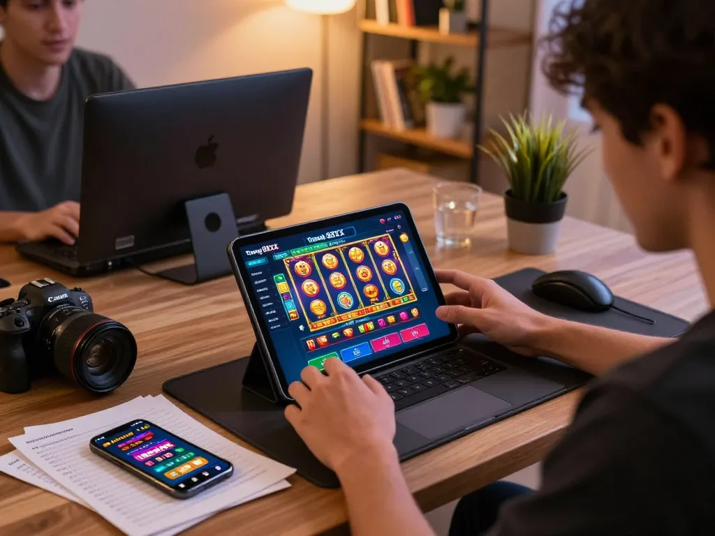 Engaged user exploring the trang chủ 88XX online gaming interface on tablet device, showcasing exciting gameplay.