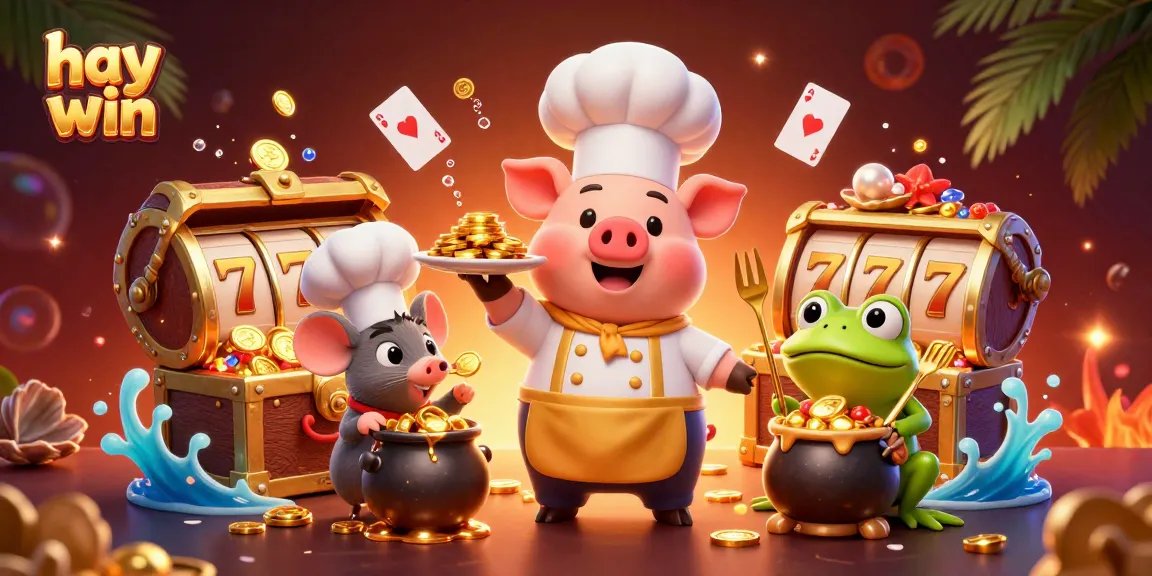 Experience the thrill with hay win as characters serve golden coins in this vibrant casino setting.