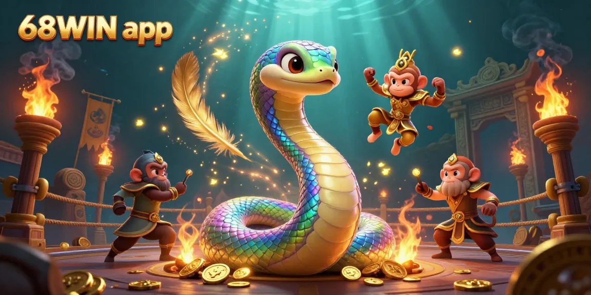 Engage in thrilling gameplay with the 68WIN app, featuring an enchanting scene with vibrant characters and casino elements.
