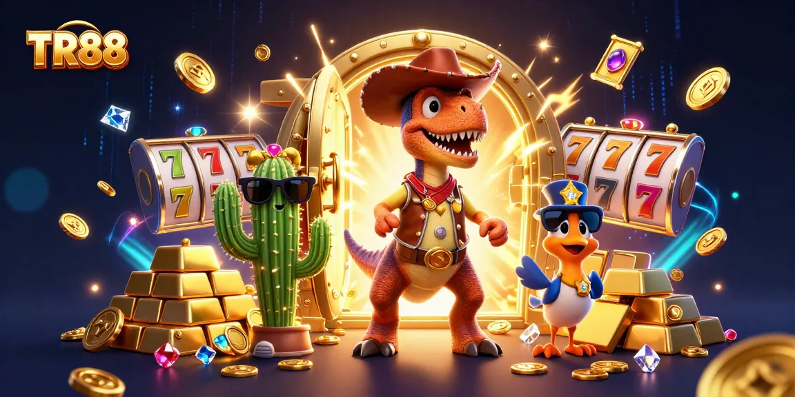 Experience winning excitement at TR88 with vibrant characters and dynamic gaming elements in a colorful casino scene.