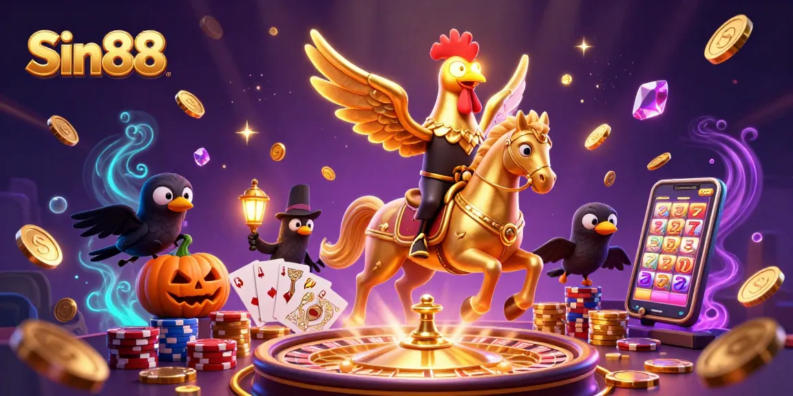Sin88 brings thrilling casino excitement with vibrant characters and games illustrated in a 3D scene.