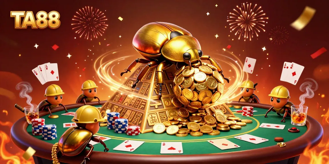 Engage with TA88 in a vibrant casino-themed illustration featuring lush gaming elements and dynamic characters.
