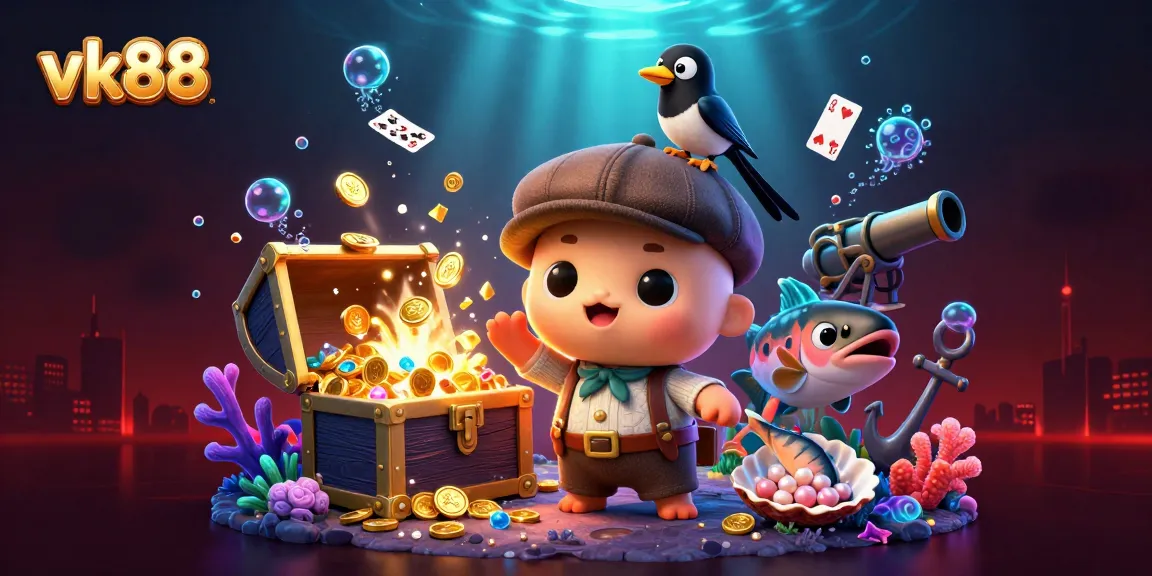 Win at vk88 with a vibrant 3D casino scene featuring fun characters and exciting gaming elements.