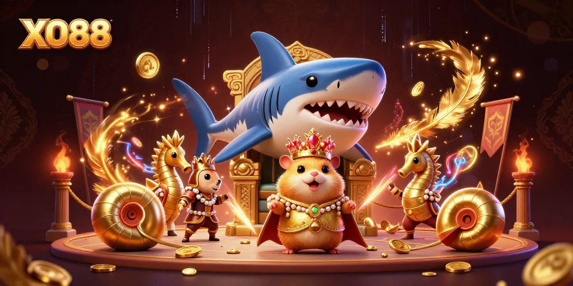 Experience the gaming excitement with XO88, featuring a lively casino scene of characters and elements.