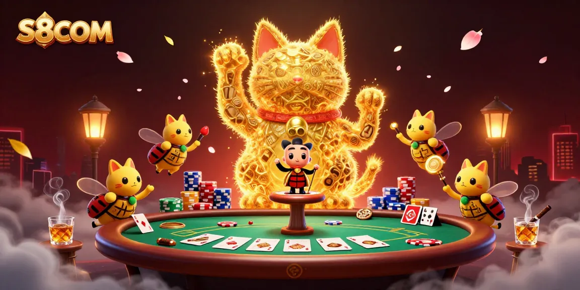 Engage in thrilling experiences with S8COM's colorful casino theme featuring a lucky cat.