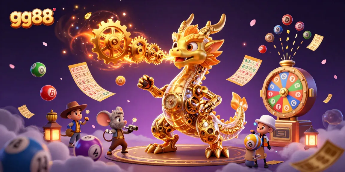 Experience the thrill of gg88 with colorful lottery balls and a golden dragon in action.