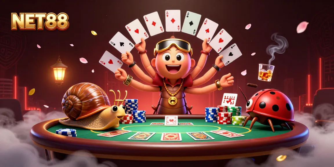 Engage in thrilling card games at NET88 with a vibrant dealer and high-roller excitement