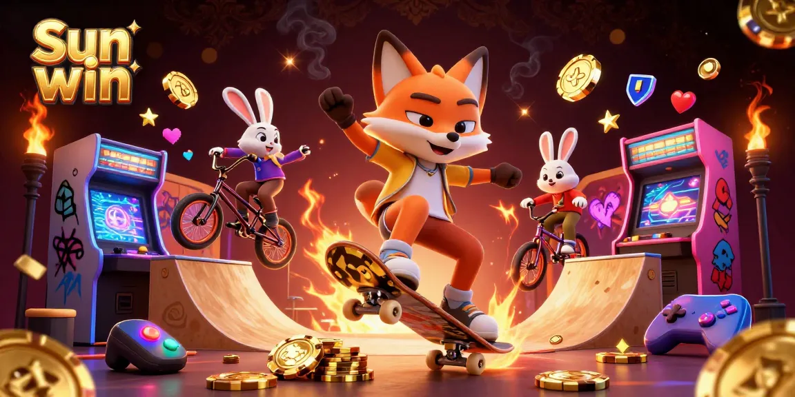 Sun win engagement with a vibrant 3D casino scene showing action-packed gaming adventures