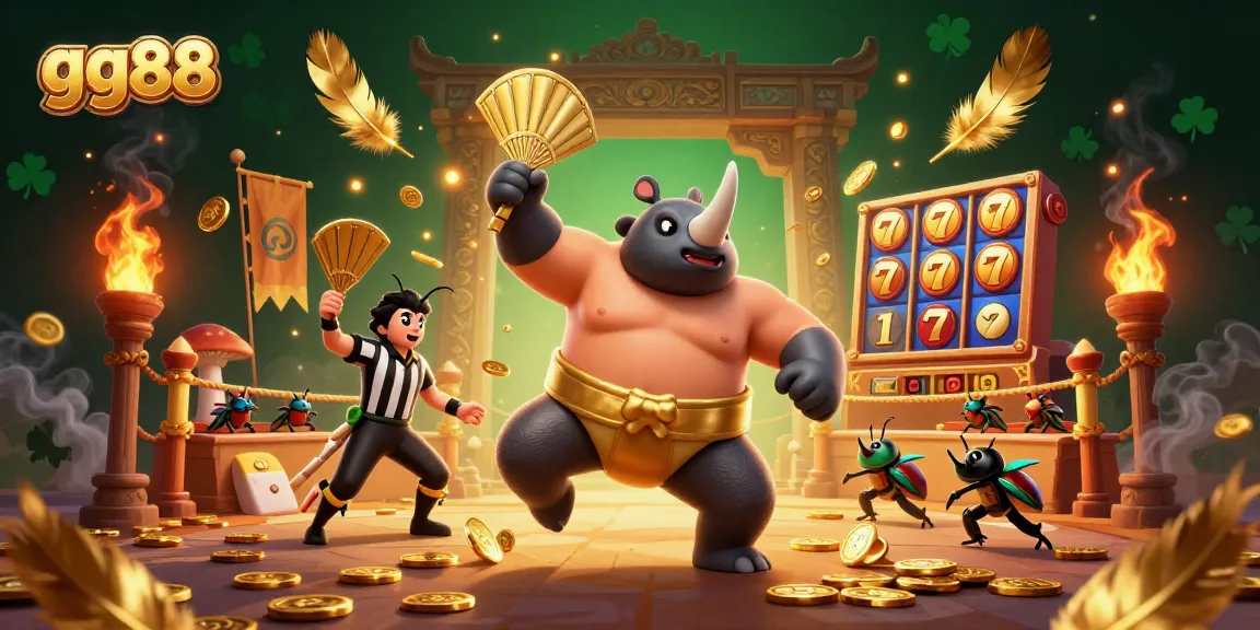 Experience thrilling slots action with gg88 as the rhinoceros beetle champion launches golden coins in a spectacular 3D scene.