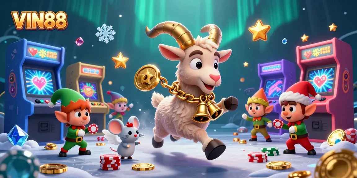 Experience thrilling gameplay at VIN88 with festive characters in a bustling casino scene.