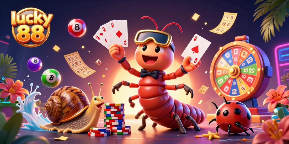 Experience the excitement of lucky 88 with a vibrant scene of a millipede dealer and casino elements.