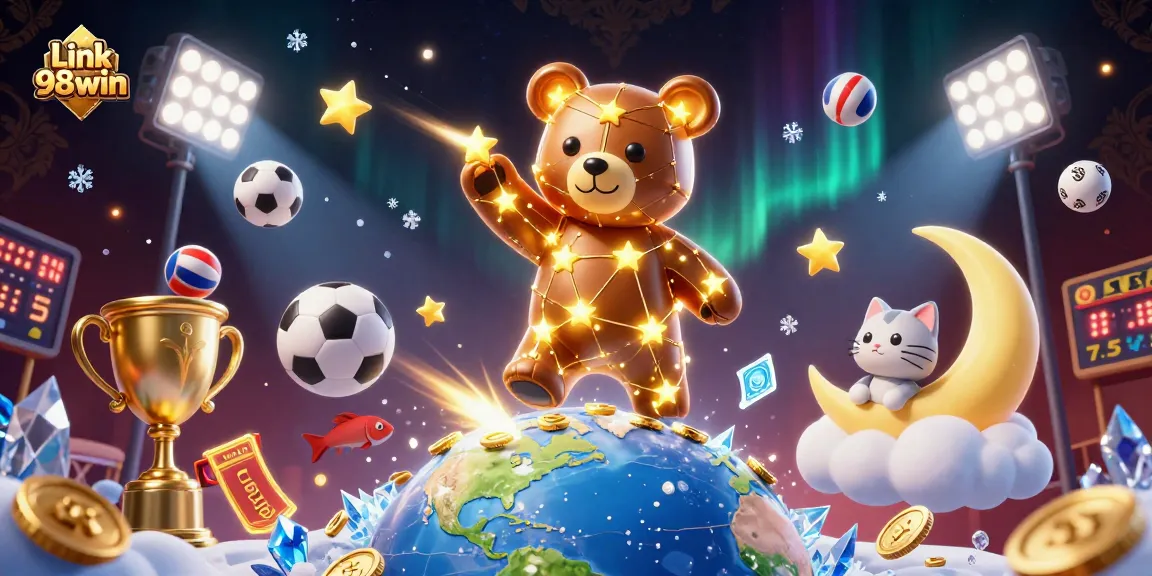 Experience the thrill of online betting with the Link 98win illustration showcasing dynamic characters and casino elements.