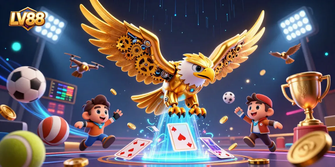 Experience immersive betting action with LV88 in this vibrant 3D casino illustration.